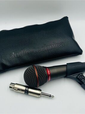 Audio-Technica Black Microphone with Red Accent and Black Carry Pouch